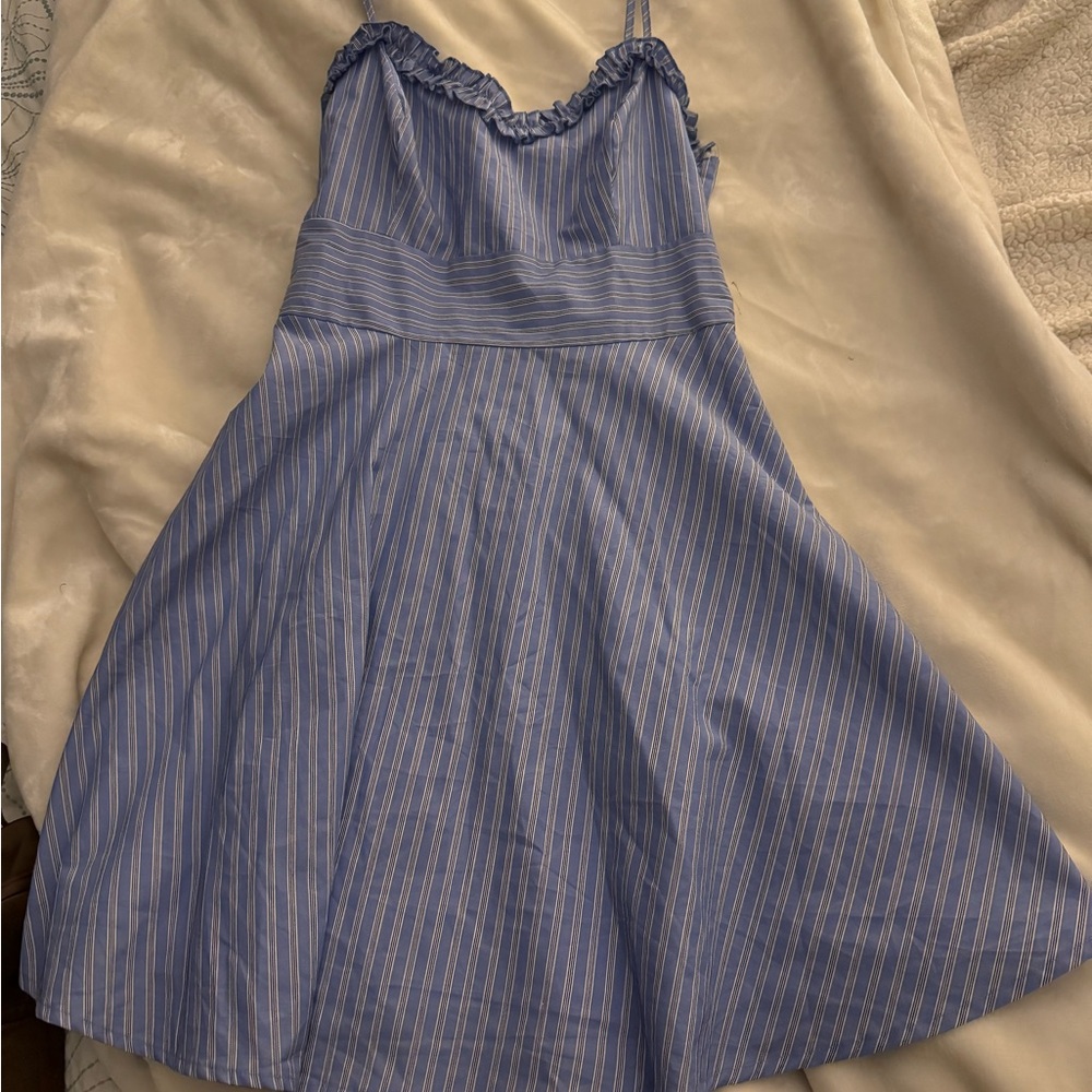 Blue and white striped altar’d state dress